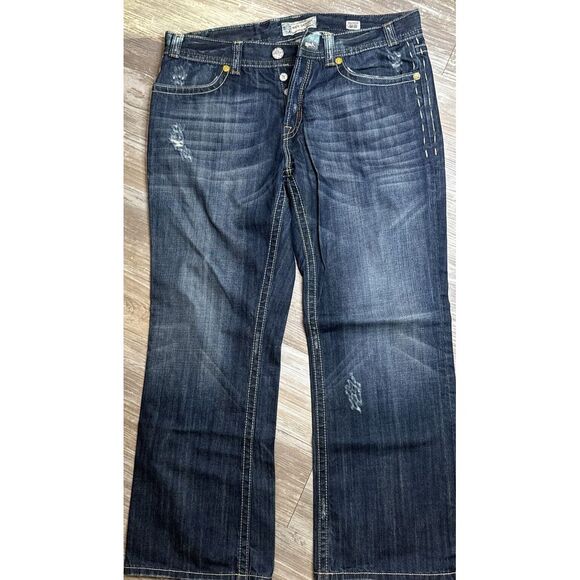MEK Other - Mek Denim Trenton Boot Cut Jeans Mens 38x32 Dark Button Fly Distressed